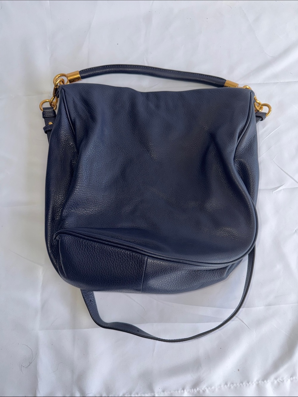 Marc by Marc Jacobs Navy Leather Crossbody Hobo with Gold Hardware - Picture 3 of 5